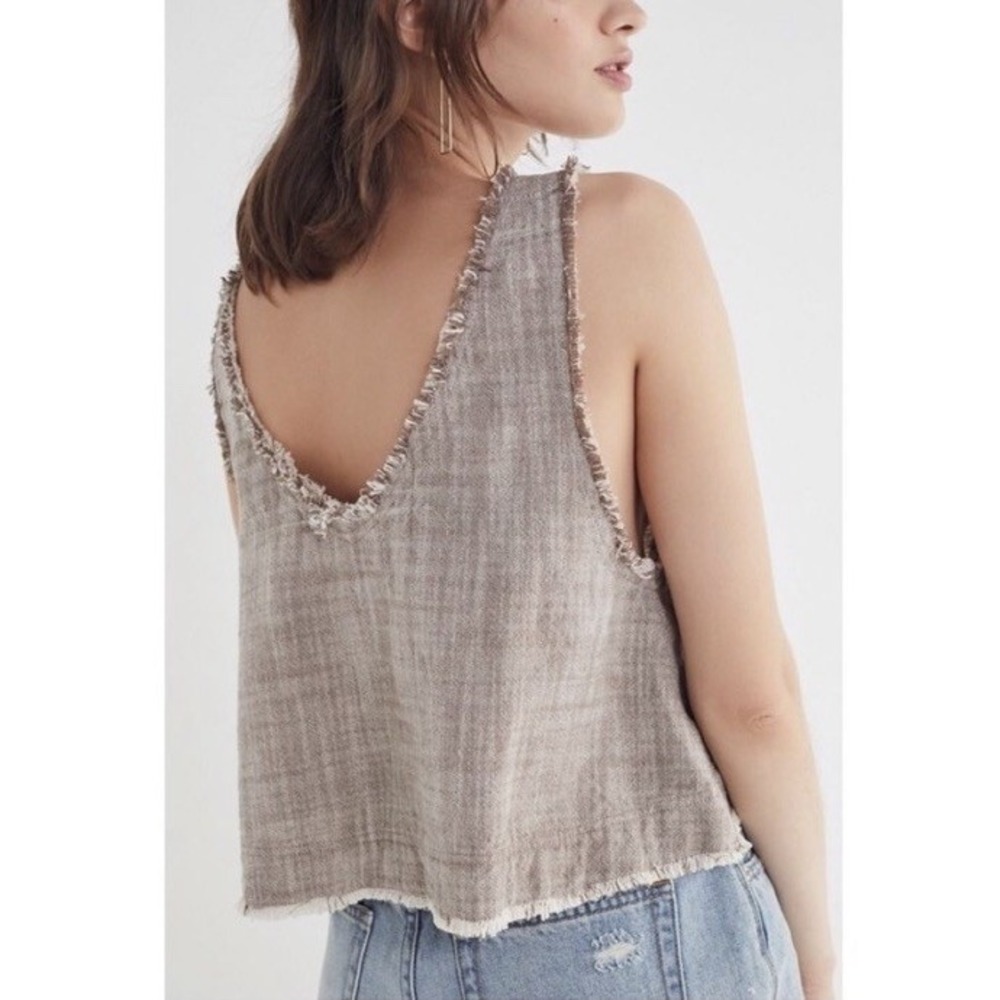 Urban Outfitters Crop Fringe Detail Linen Cotton Women XS Sable Sleeveless Top - Picture 10 of 10